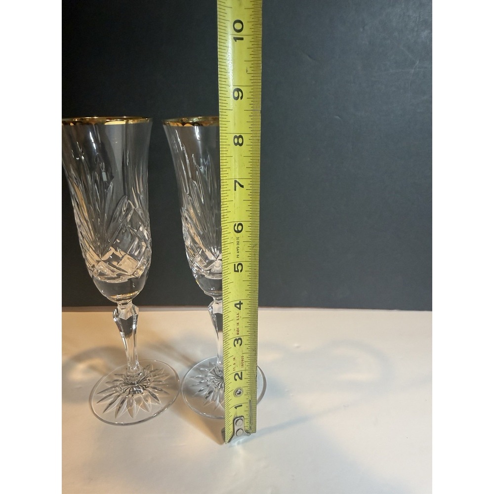 Rogaska Richmond Gold Trim Champagne Flutes Set of 2 Crystal 8.25" Slovenia - Picture 3 of 6